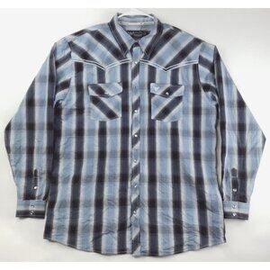 Cowboy Hardware Shirt Mens XL Blue Western Pearl Snap Plaid Long Sleeve Classic